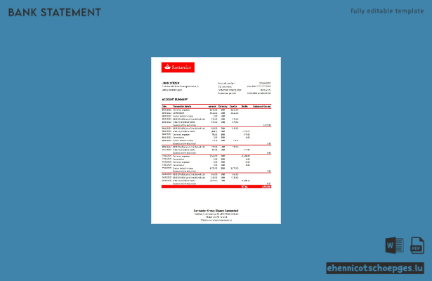 Beispiel eines Kontoauszugs der spanischen Santander Bank (Excel-Vorschau)